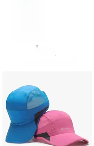 Detail of breathable quick-dry mesh baseball cap in sky blue and pink colors