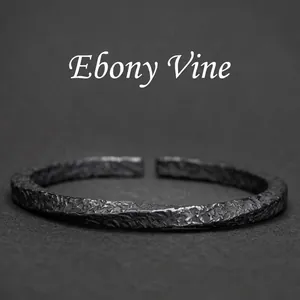 Vintage mobius black stainless steel cuff bracelet with rustic twisted vine texture