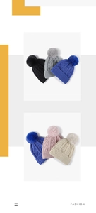Detailed knit texture of winter beanies with pom poms in multiple assorted colors