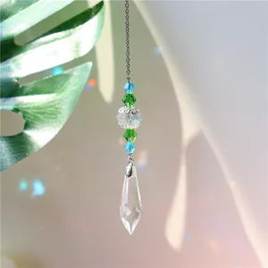 Detail of crystal suncatcher showing multi-faceted prism and rainbow light refraction
