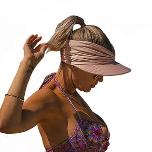 Women's sun visor baseball cap in dusty pink with wide pleated brim for UV protection