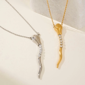 18k gold and silver plated snake-style cornicello horn pendant necklaces with zircons