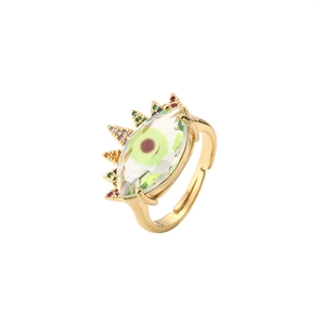 Adjustable golden evil eye ring with marquise crystal and multicolor rhinestones