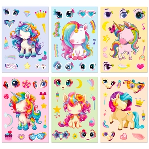 6-pack of colorful DIY unicorn makeover stickers for children creative craft puzzles
