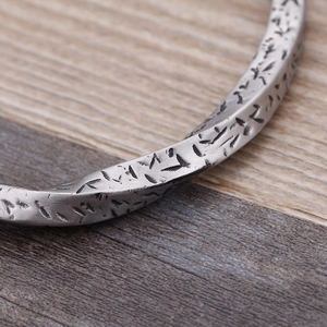 Retro stainless steel open cuff bracelet for men with vintage Norse rune engravings