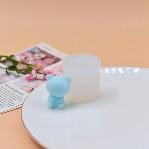 Bowtie bear silicone mold for DIY aromatherapy candles and resin crafts with blue bear