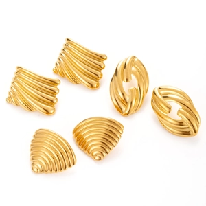 Three-pair gold stainless steel earring set with square, oval, and triangular textured shapes