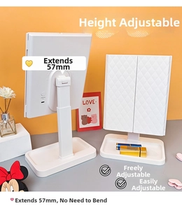 Detail of white LED makeup mirror with 57mm adjustable height stand and USB port