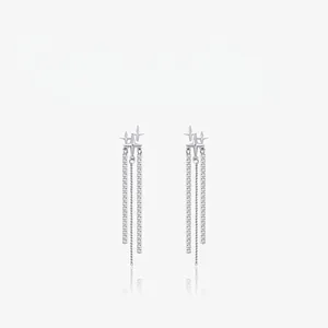 925 Sterling Silver Tassel Earrings With Zircon Star Dangle Long Drop Elegant Sparkling Jewelry For Women