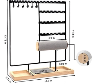 Detailed technical diagram showing 13.78x11.8 inch metal jewelry organizer dimensions