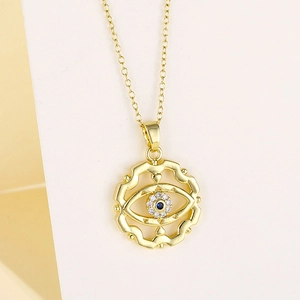Evil Eye Necklace Stainless Steel Zircon Turkish Circular Pendant Retro Vintage Jewelry For Women Gift Accessory