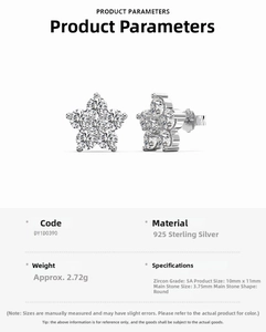 Detailed specs of S925 sterling silver star earrings with 5A grade round cubic zirconia