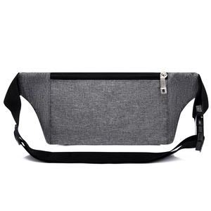 Lightweight grey Oxford fabric sports waist bag with black zipper for running and fitness