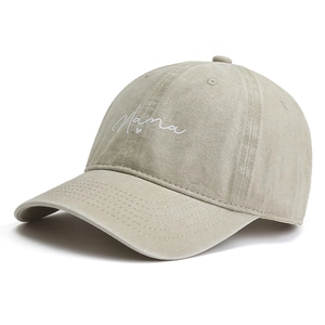 Khaki washed cotton baseball cap with Mama embroidery and heart detail for women