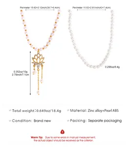 Size chart showing French vintage pearl necklace lengths and weight specifications