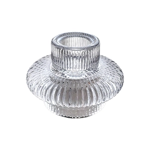 Portacandele in vetro trasparente a coste e vaso per decorazione tavola di classe