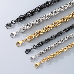 Hip hop titanium steel twist chain necklace with lobster clasp in gold silver and black