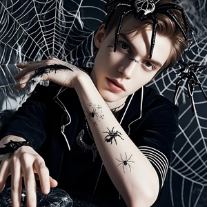 3D realistic spider tattoo stickers and web accessories for gothic Halloween cosplay outfits