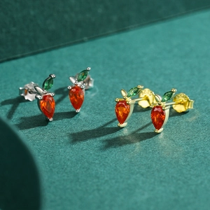Cute S925 sterling silver carrot stud earrings in gold and silver finish with orange gems