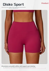 Close-up of high-waisted seamless yoga shorts in rose red with body-sculpting texture
