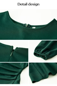 Détails de la robe vert foncé avec fermeture éclair invisible et poignets élastiques