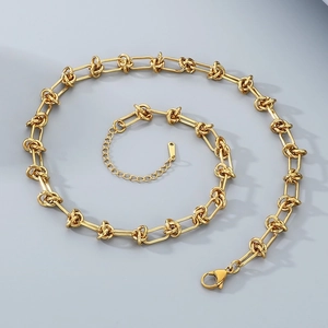 Collier chaîne à nœuds en acier inoxydable plaqué or 18 carats avec fermoir pour hommes femmes