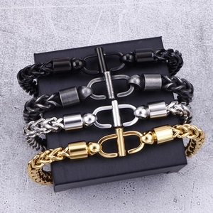 Men Wheat Chain Bracelet Titanium Stainless Steel Toggle Clasp Retro Industrial Hip Hop Punk Jewelry Accessory