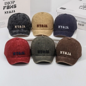 Vintage washed cotton baseball caps with NY&JA embroidery in six assorted colors
