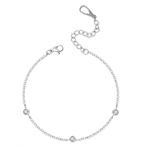 Elegant silver chain bracelet featuring three round cubic zirconia and lobster clasp closure