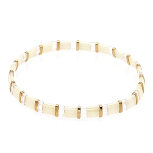 Bracciale bohémien in perline Tila con tessere avorio e distanziatori in metallo dorato