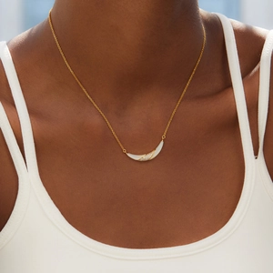 925 silver 18K gold plated necklace with crescent shell pendant and zircon accents