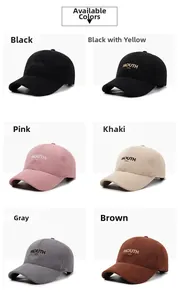 Corduroy baseball caps with MOUTH embroidery in black, pink, khaki, and brown colors
