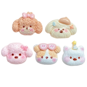 Five assorted resin cartoon dog charms for hair clips and phone case decoration