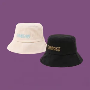 Cotton Bucket Hat Peacey Letter Embroidery Sun Protection Wide Brim Casual Minimalist Outdoor Sun Hat Unisex