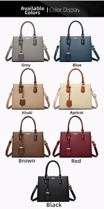 Close-up of leather texture and diverse color options for this luxury multi-pocket tote bag