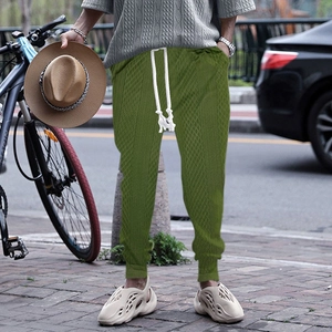 Men Casual Knit Jogger Pants Jacquard Textured Drawstring Sweatpants Elastic Waist Sporty Trousers