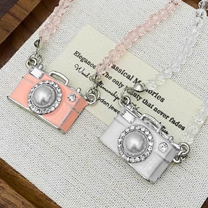 Chique punk camera hanger kettingen met kristallen kralen en glanzende strass
