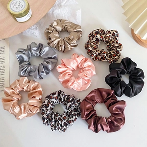 Floral and leopard print silk satin scrunchie set with eight elegant colors for women