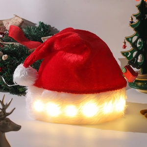 Christmas Hat LED Glowing Plush Velvet Colorful Star Sequin Holiday Party Decor Adults Kids