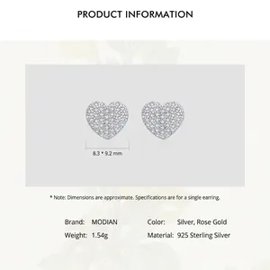 S925 Sterling Silver micro-paved heart stud earrings in silver and rose gold