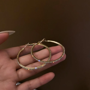Orecchini A Cerchio Grandi Scintillanti Strass Esagerati Grande Cerchio Lega Con Perno In Argento Sterling 925 Per Donne
