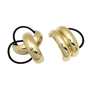 Set of two minimalist gold-finish U-shaped alloy ponytail holders with black elastic bands