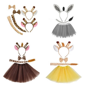 Detailed four-piece animal costume set with headband, bow tie, tail, and tutu skirt