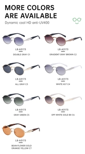 Detailed view of trendy round metal sunglasses in seven colors with UV400 protection