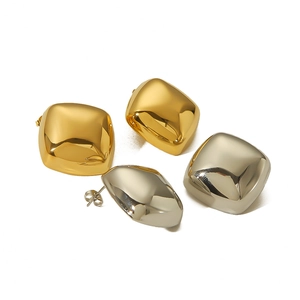 Polished square titanium steel stud earrings in gold and silver finishes set of 4