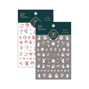 3D relief nail stickers featuring cute rabbits and tulips, model MN-275F