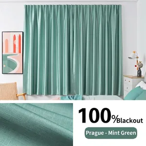 Mint green 100% blackout curtain with velcro installation for bedrooms and living rooms