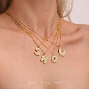 Initial Necklace Stainless Steel 18K Gold Plated With Zircon Pave Letter Pendant Fashion Jewelry For Women