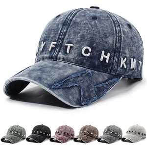 Baseball Cap Washed Cotton Denim Distressed Lightning Patch Letter Embroidery Vintage Retro Streetwear Unisex Adjustable