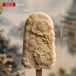 Detailed view of the 3D floral carved ice cream popsicle silicone mold with elegant flower patterns.